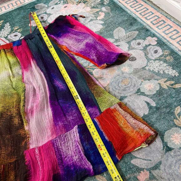 Anthropologie Floreat Dress Large Green Red Blue Watercolor Off Shoulder Flowy - Picture 16 of 16